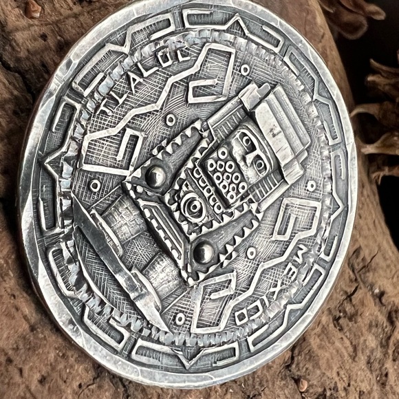 Taxco Mexico Silver Rain God Tlaloc Eagle 28 Brooch Pin Bernice I GoodSpeed - Picture 8 of 8